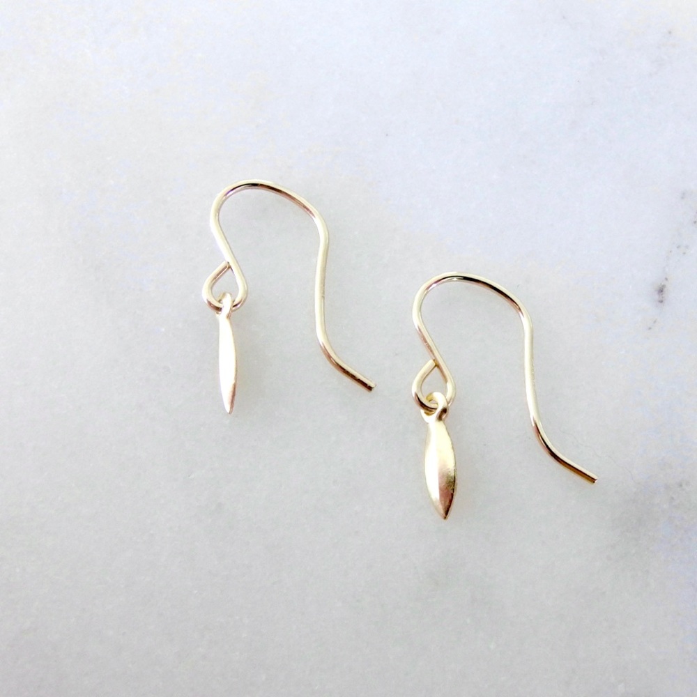 Tiny leaf drop earrings 14k gold filled